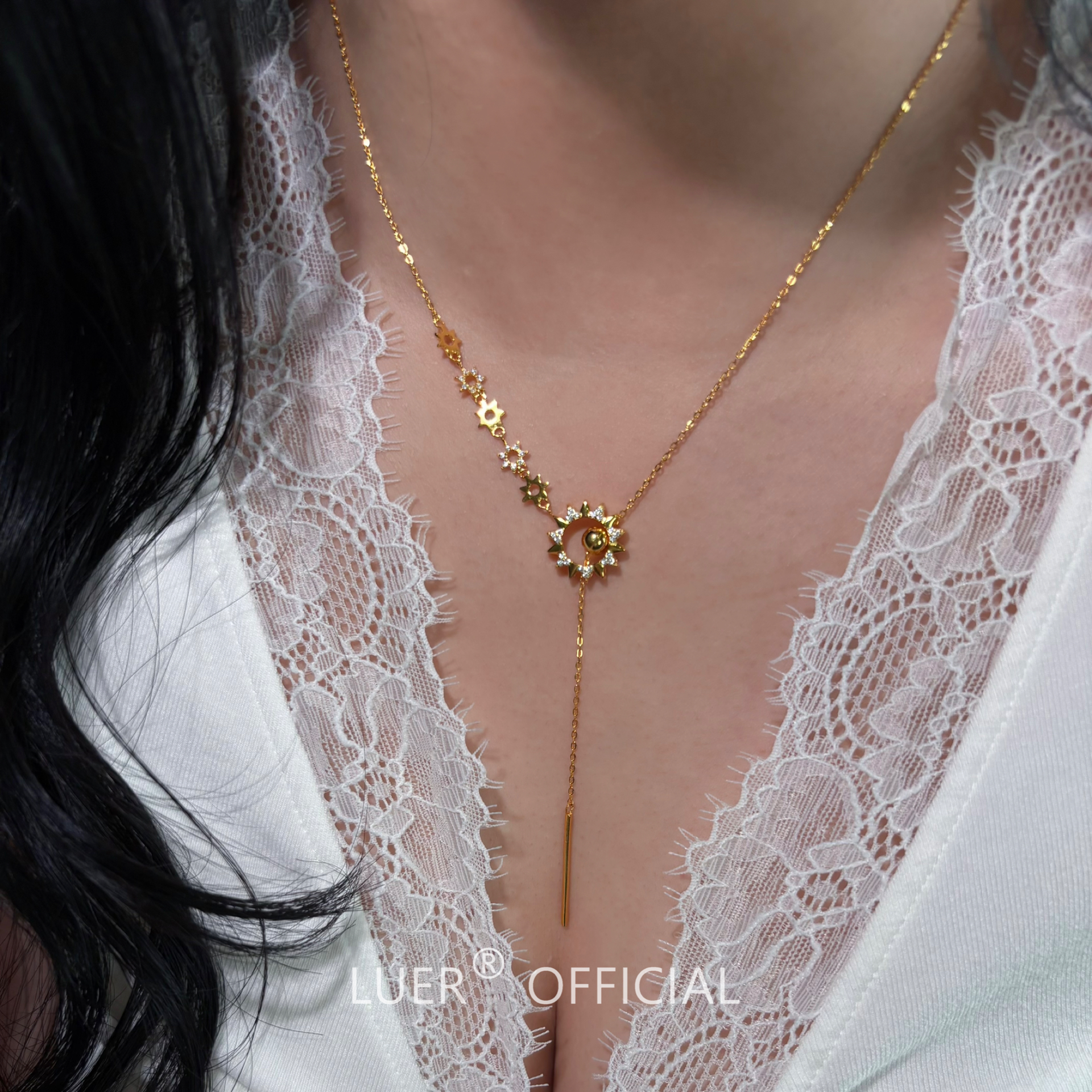 顺转时轮!轻奢!通体纯银镀厚金法式镶钻齿轮高级感气质锁骨链项链