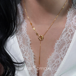 顺转时轮!轻奢!通体纯银镀厚金法式镶钻齿轮高级感气质锁骨链项链