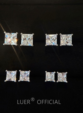 敲闪!公主方多切面7A锆石!PP同款!通体纯银轻奢单钻简约耳钉耳饰