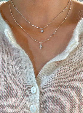 推!不褪色!极细!意大利进口手工拼接镶钻十字架精致纯银项链正品