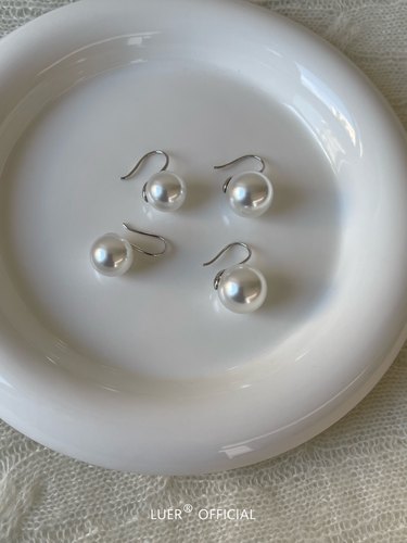 珍珠耳钩Luer通体纯银