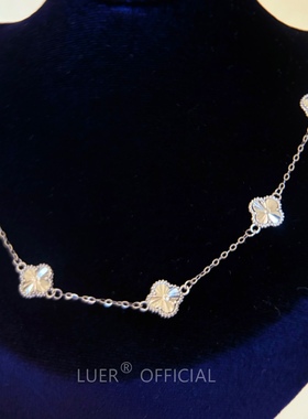 精工!敲闪!镭射四叶草满天星通体S925银不褪色轻奢精致锁骨链项链