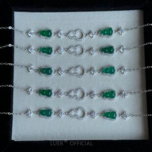 重工!福禄双全新中式葫芦!高碳钻通体纯银天然绿玉髓轻奢精致手链