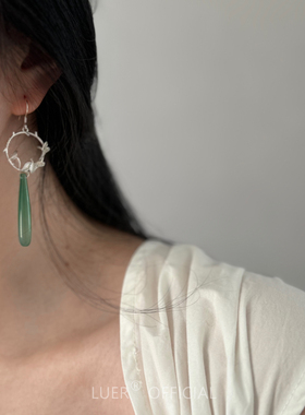 回馈!新中式!天然绿玉髓通体纯银雕刻藤蔓竹叶圆圈耳钩耳环质感