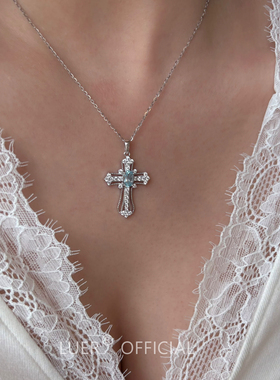 鹿尔纯银天然托帕石大十字架项链