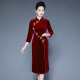 轻奢复古风立领七分袖 高级感 金丝绒旗袍女中长裙婚礼喜婆婆装