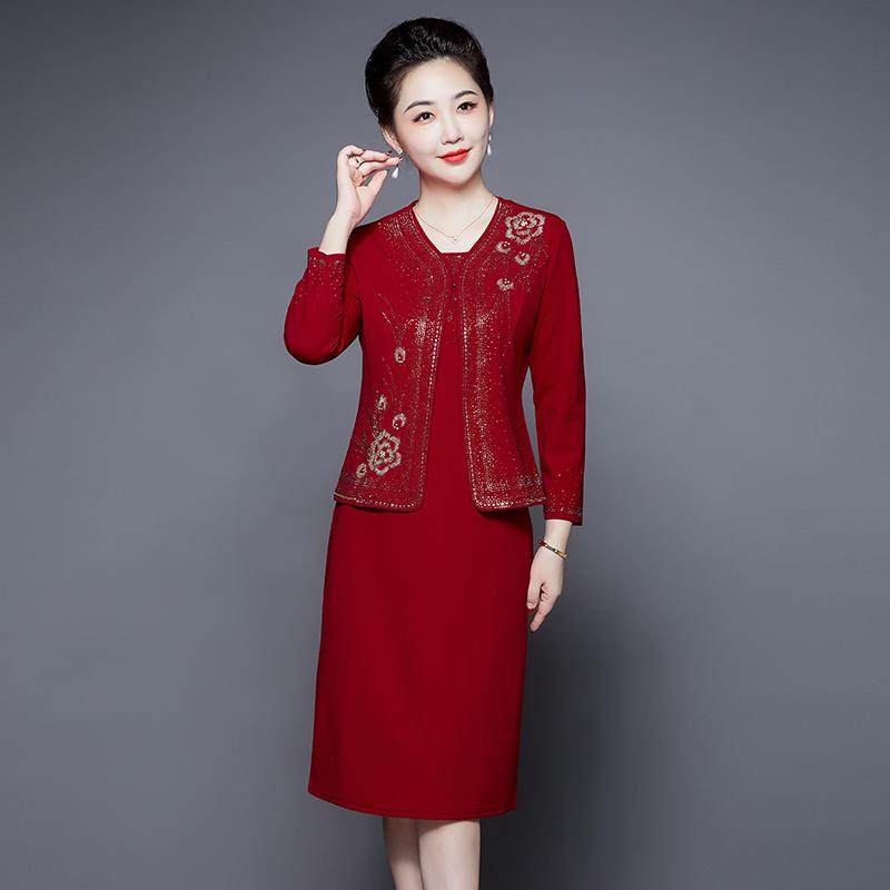高端喜婆婆婚宴装两件套妈妈婚宴礼服小个子旗袍春季高贵套装裙秋
