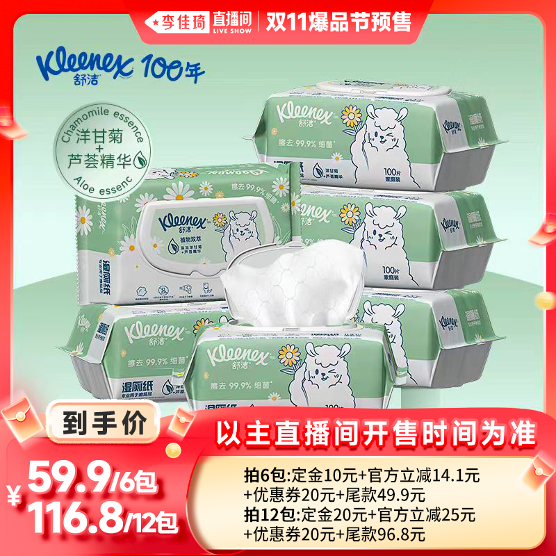 舒洁植物双萃湿厕纸100抽*6包