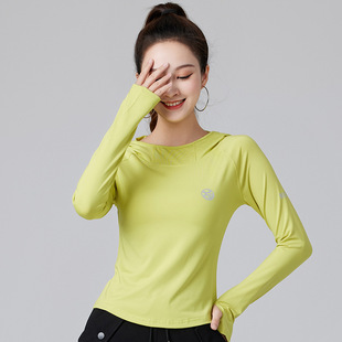 跑步跳操健身上衣 速干衣防风高弹显瘦连帽衫 运动长袖 T恤女春秋季