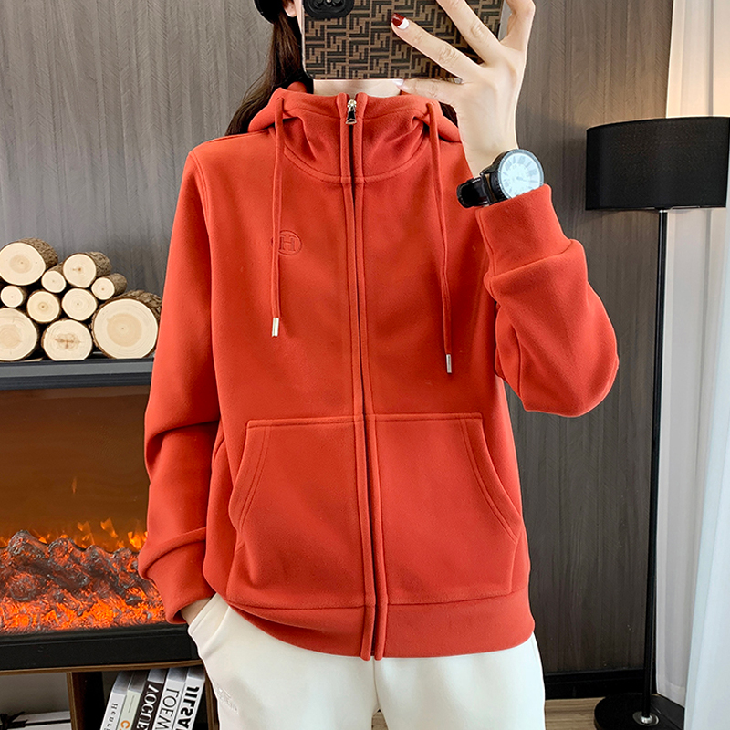卫衣加厚女连帽防风外套秋冬