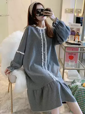 Korean version of nightgown women Spring and Autumn Winter sweet princess style long sleeve pajamas thin style home clothes summer long dress