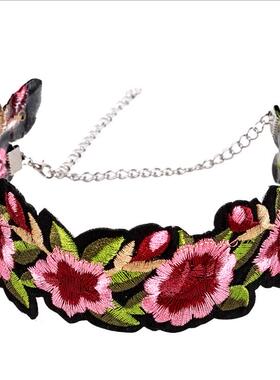 欧美刺绣布艺花朵短链颈链CHOKER