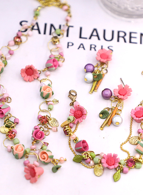 法式小雏菊软陶花朵欧美复古项链