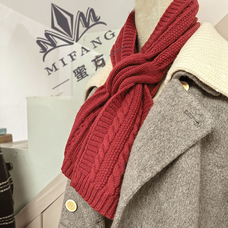 冬季百搭男女通用复古红粗针织麻花围脖保暖学生围巾简约情侣韩版