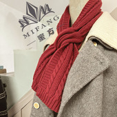 冬季 百搭男女通用复古红粗针织麻花围脖保暖学生围巾简约情侣韩版