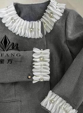 水钻花瓣珍珠百褶拼接领袖口diy