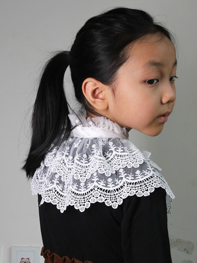 FALSE COLLAR PRE-FALL DOUBLE LACE TRIM THIN SHAWL NECK PROTECTOR RUFFLE SMALL STAND COLLAR VERSATILE SWEATER FOREIGN COLLAR