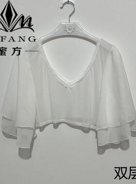 新款双层袖雪纺打底衫弹力内搭洋气上衣纯色宽松套头百搭简约遮肉