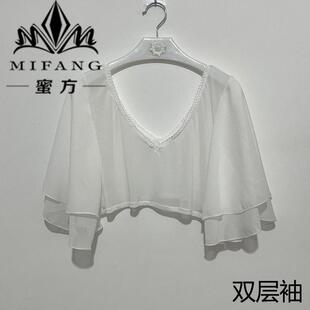 新款双层袖雪纺打底衫弹力内搭洋气上衣纯色宽松套头百搭简约遮肉