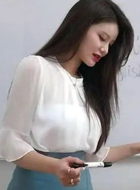 气质雪纺假袖子可缝白色喇叭中袖夏防晒不透黑色遮手臂接袖子纯色