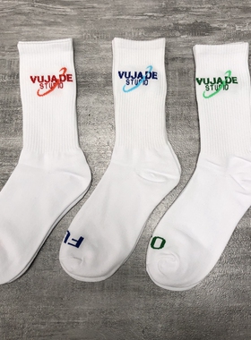 一件包邮 春夏薄款VUJADE脏话字母袜 日韩vibe风运动男女中筒棉袜