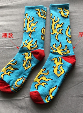 现货Golf 蓝色火焰袜 纯棉厚款毛巾底运动短袜中筒袜子男女潮袜