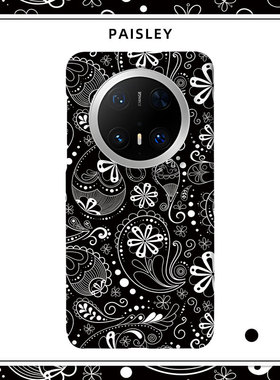 「黑色腰果花」适用华为MATE80PROMAX磨砂硬壳MATE70PRO+手机壳60半包肤感50保护套40艺术复古美式插画潮嘻哈