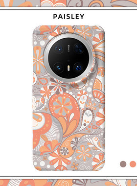 「橙色腰果花」适用华为MATE80PROMAX磨砂硬壳MATE70PRO+手机壳60半包肤感50保护套40新款高级感复古图腾潮女
