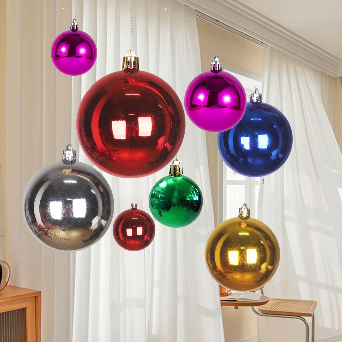 圣诞球亮光电镀彩球吊球悬挂圆球国庆圣诞元旦装饰店铺橱窗小挂件
