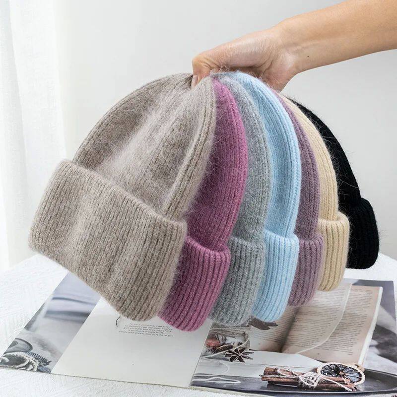 Fashion Warm Cashmere Wool Skullies Angola Rabbit Fur Winter