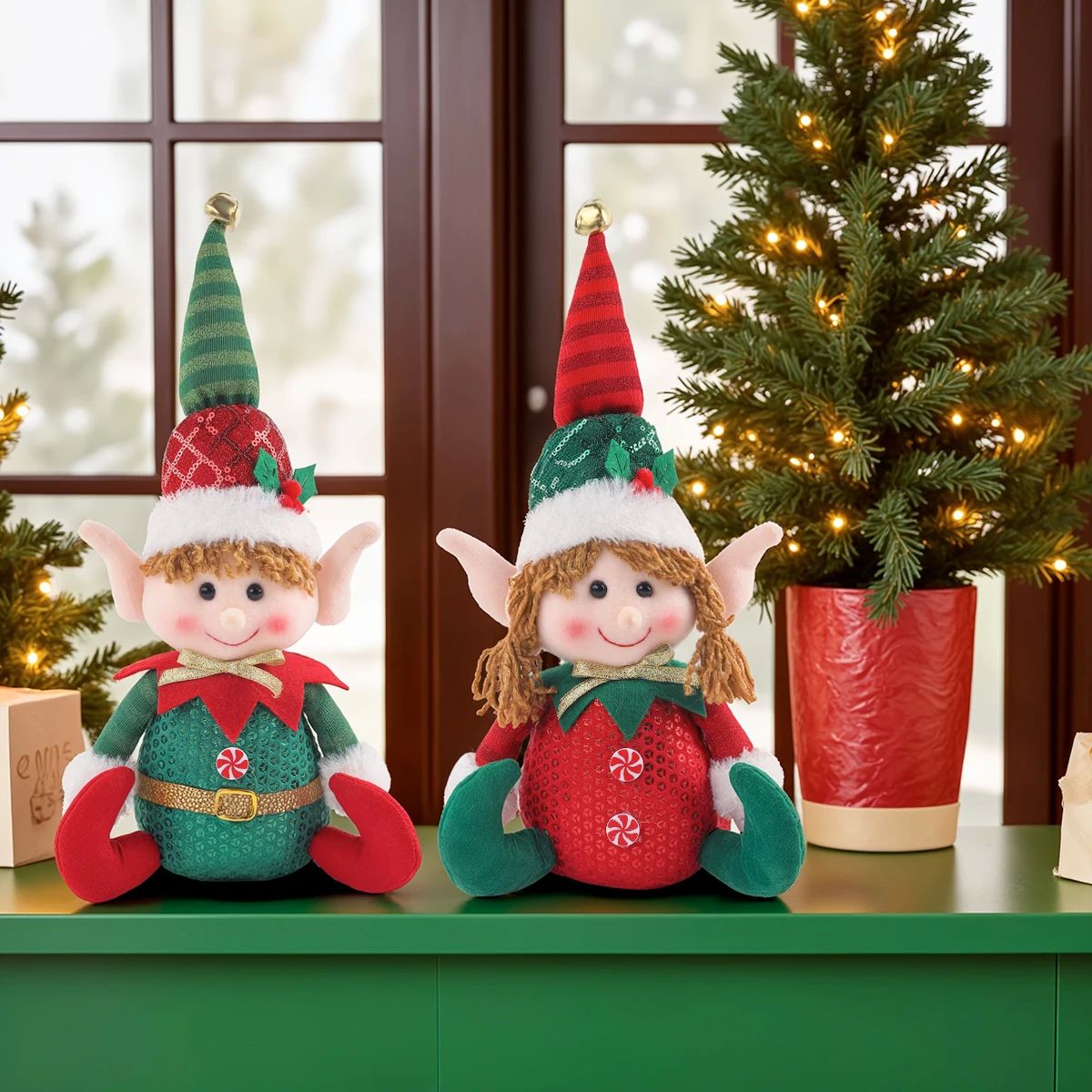 1 piece, Christmas Elf Style Sitting Pose Decorative Figurin