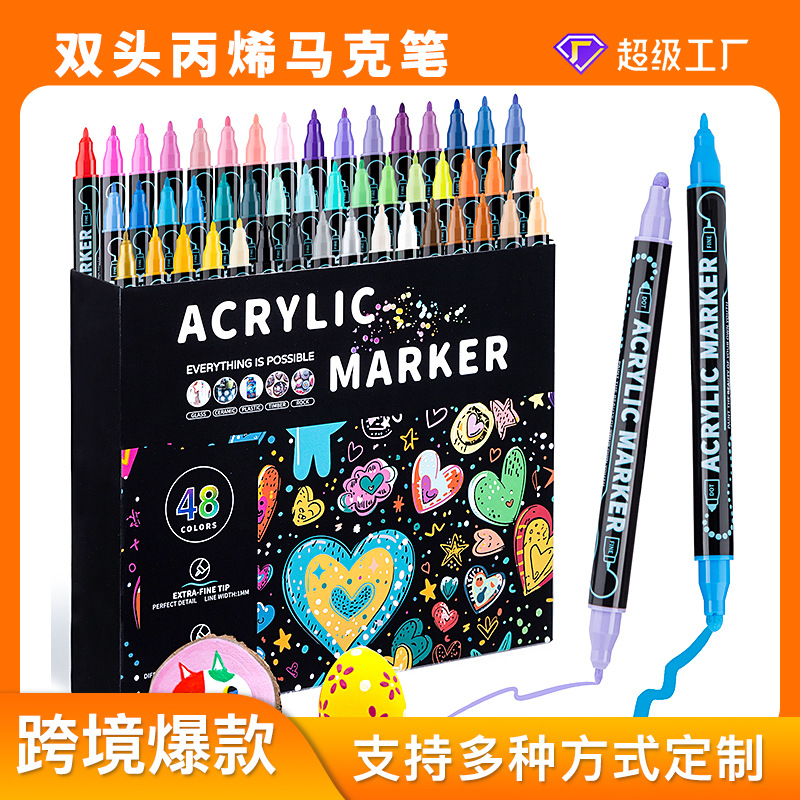 Double headed acrylic marker pen with stackable color, quick