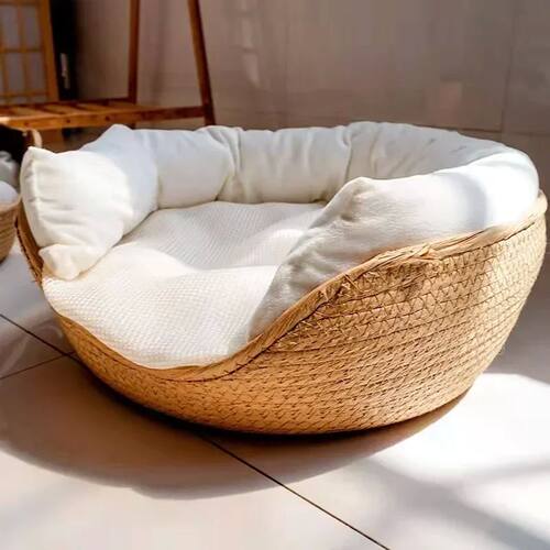Pet Bed Soft Cat Kennel Dog Beds Sofa Bamboo Weaving Four Se