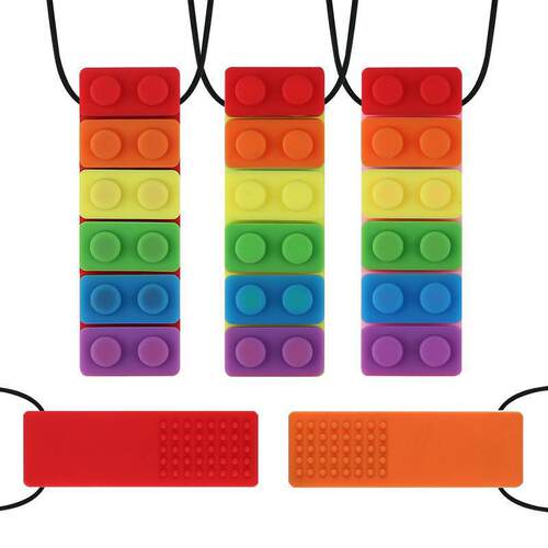 Children chew toy rainbow building blocks molar stick silico