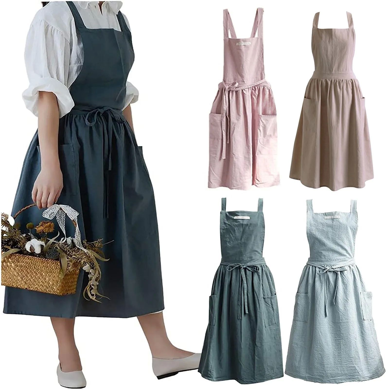 Soft Cotton Kitchen Cooking Apron With Cross Back For Cookin