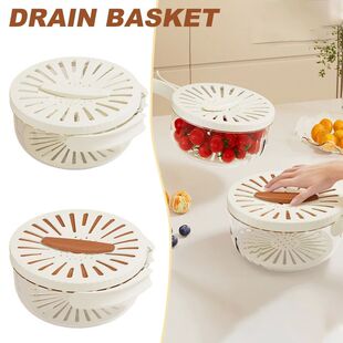 Fruit Drain Basket with Lid Vegetable Washing Bowl Foldable