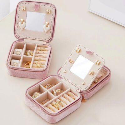 Velvet Portable Travel Jewelry Box Double Layer Organizer St