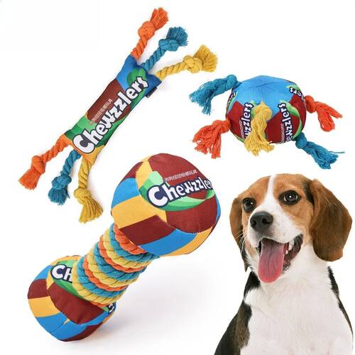 Rainbow Twist Candy Dog Chew Toy with Squeaker for Teeth Gri