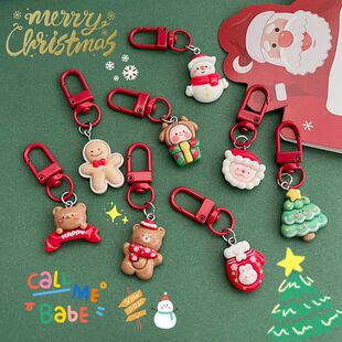 Cartoon Xmas Santa Claus Key Chain Resin Gingerbread Man Elk