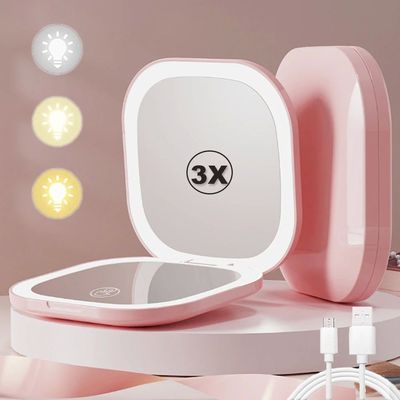 Compact Led Makeup Mirror With Light 1X/3X Magnifying Pocket