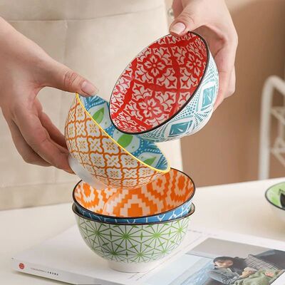 4-Piece Bohemian Ceramic Bowl Set - Salad, Dessert, Soup, Fr