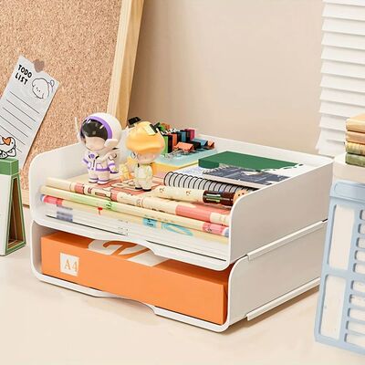 2pcs Stackable Plastic Office Desk Organizer, A4 File Storag