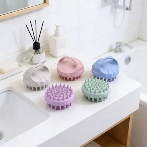 Beige Silicone Scalp Exfoliator, Shampoo Brush & Hair Scalp