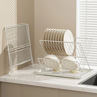 Foldable Dish Drying Rack X-Shape 2 Tier Dish Drainer Counte