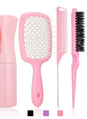 5pcs/set Detangling Hair Brush Curly Hair Curved Rat Tail Co