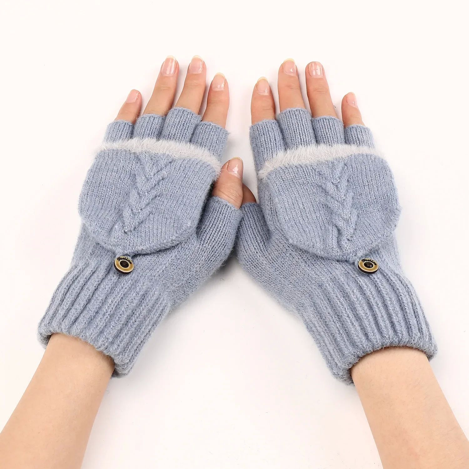 Fingers Free Wool Gloves Women Knitted Flip Fingerless Expos