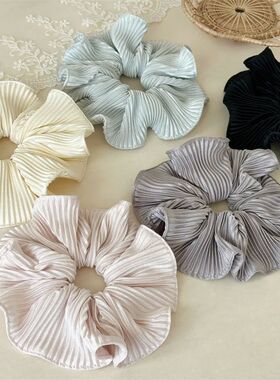 Sweet Ruffled Satin Pleated Hair Band Hign-end Solid Color W