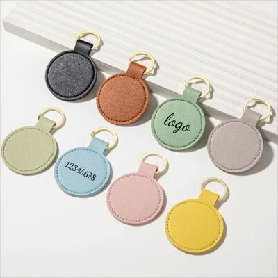 Laser Engrave Logo Round PU Leather Keychain Personalize Nam