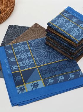 3/6Pcs Men's Pure Cotton Printed Handkerchief Old-fashioned