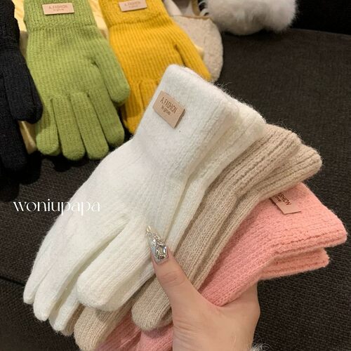 Solid color, knitted, warm, gloves, women's